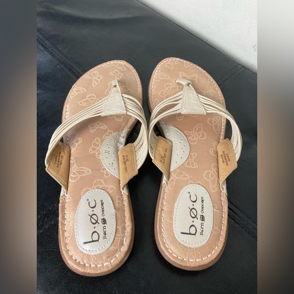 B.O.C. Born Concept tan leather thong flip flop sandals. 10 - Picture 2 of 6